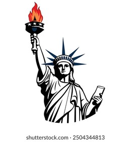 A detailed sketch of the Statue of Liberty, capturing the iconic figure in fine, intricate lines. The illustration emphasizes her majestic stance, flowing robes, and the torch held high.