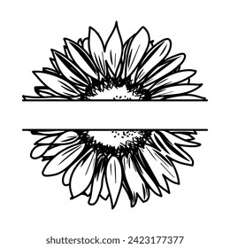 Detailed sketch style sunflower monogram split in two with copy space vector