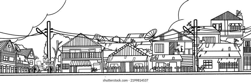 Detailed Sketch Yangon Myanmar City Skyline with Buildings and trishaw. Semi-Urban developing Cityscape Vector Illustration. 