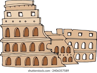 Detailed sketched flat silhouette of the Italian historical landmark monument of the COLOSSEUM, ROME