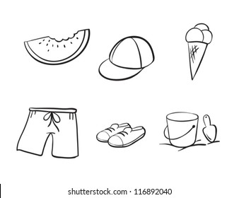detailed sketches of various objects on a white background