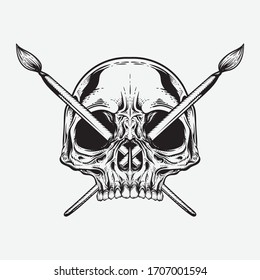detailed skull head illustration with sword - vector