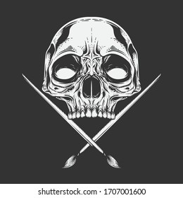 detailed skull head illustration with sword - vector
