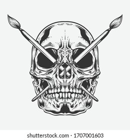 detailed skull head illustration with sword - vector