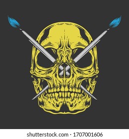 detailed skull head illustration with sword - vector
