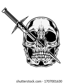 detailed skull head illustration with sword - vector
