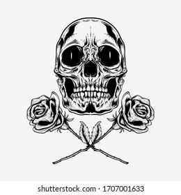 detailed skull head illustration with sword - vector