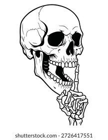 Ilustração detalhada do crânio com ossos saindo da boca