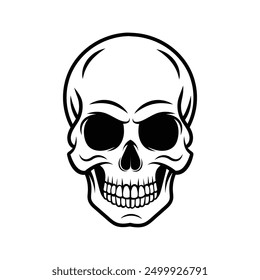 Detailed skull line art with intricate designs, suitable for high-quality prints and creative projects needing a sophisticated and artistic touch