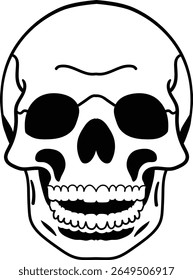 Ilustração detalhada do vetor do crânio com linhas em negrito e sombreamento escuro, ideal para desenhos nervosos, arte gótica, temas de motociclista ou gráficos estilo tatuagem.