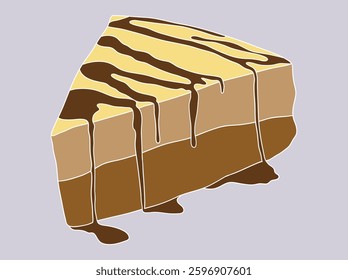 Detailed slice of cake illustration with layers and frosting. Perfect for bakery branding, menu designs, food packaging, and dessert-themed projects.