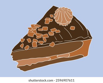 Detailed slice of cake illustration with layers and frosting. Perfect for bakery branding, menu designs, food packaging, and dessert-themed projects.