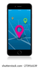 Detailed Smart Phone Vector Map Location App./Smart Phone Vector Map Location App/Smart Phone Vector Map Location App