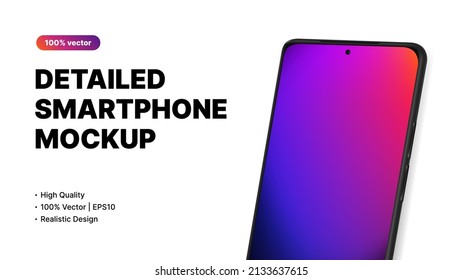 Detailed Smartphone Mockup. Realistic Digital Device with Gradient Blank Screen. Minimalistic Design for Presentation Slides. Vector illustration