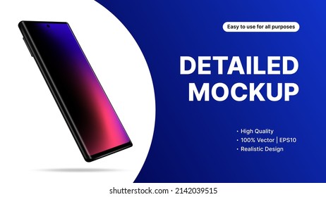 Detailed Smartphone Mockup in Rotated Position on Blue Background. Vector illustration