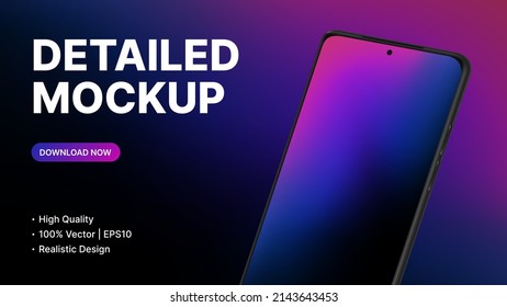 Detailed Smartphone Presentation Mockup. High-Quality Banner Template. Realistic Device Design. Vector illustration
