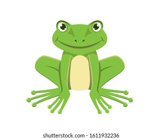 Detailed Smiling Green Frog Illustration with Cartoon Style