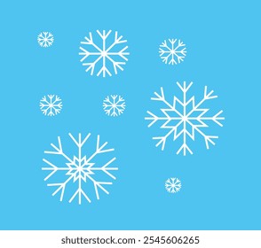 Detailed Snowflakes on Blue Background 