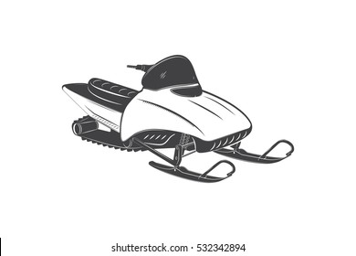 Detailed Snowmobile. Travel in the Mountains in Winter. Transport for Sports. Isolated Detailed Subject. Flat Vector Illustration