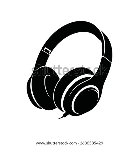 A detailed solid black glyph icon of over-ear headphones with a cord. Represents music, audio, pod casting, gaming, or general electronic entertainment.