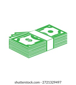 Um ícone verde sólido e detalhado retrata uma pilha substancial de notas de dólar perfeitamente ligadas por uma banda de papel-moeda, apresentando um proeminente sinal de dólar, simbolizando riqueza organizada, finanças gerenciadas, poupança segura e um pacote formal de moeda, tornando-se uma excelente representação visual para conceitos de banco, transações seguras, ou a contagem e tratamento precisos de dinheiro.