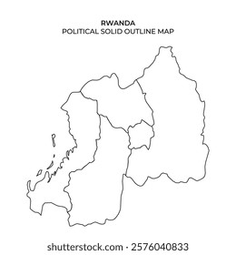 A detailed solid outline map of Rwanda showcases the countrys borders and geographical shape, providing a clear visual for educational and reference purposes.