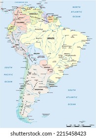 Detailed South American vector map with labeling