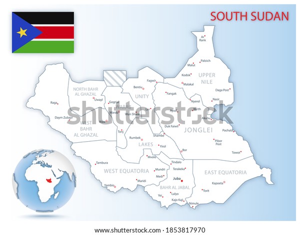 Detailed South Sudan Administrative Map Country Stock Vector Royalty Free 1853817970 2802