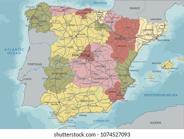 Detailed Spain political map.