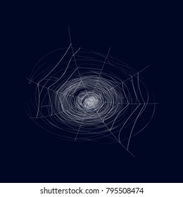 Detailed spider cobweb isolated icon on dark background. Abstract design element for halloween holiday banners decoration, web silhouette vector illustration.