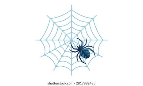 detailed spider web with blue and black hues showcasing fine silk threads and a tiny spider constructing a natural entrapment structure suitable for nature images