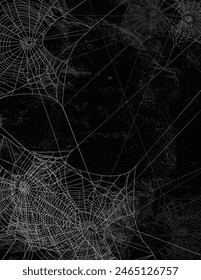 detailed spider web silhouette against black textured concrete wall - halloween theme dark realistic copy space vector handdrawn background with empty trap outlines