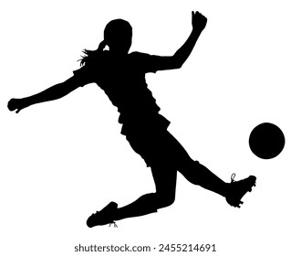 Detailed Sport Silhouette - Female or Woman Soccer Player Kicking at Goal