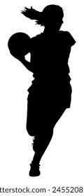 Detailed Sport Silhouette - Korfball Ladies League Girl Player or Netball Throwing Ball V2 Refined