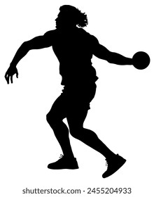 Detailed Sport Silhouette - Men Discus Thrower Spinning to Throw