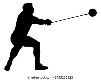 Detailed Sport Silhouette - Men Hammer Thrower Spinning to Throw