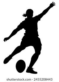 Detailed Sport Silhouette - Woman or Female Rugby Player Kicker