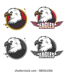 Detailed sports logo template with eagle face  mascot for college, school sport team logo concept, apparel design. Vector Illustration.