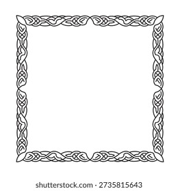 A detailed square frame showcasing intricate Celtic knotwork combined with delicate leaf motifs for a rich, textured border.