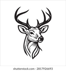 Detailed stag deer head vector art with wildlife