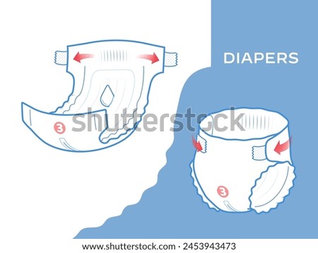 Detailed stroke diaper icon. Vector element isolated on white background. Perfect for showing the diaper, its main parts and benefits. EPS10.	