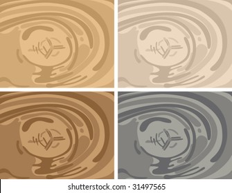 Detailed structure of stump, year rings of growing wood, four different tints