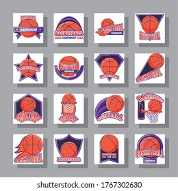 detailed style icon set design, Basketball sport hobby competition and game theme Vector illustration