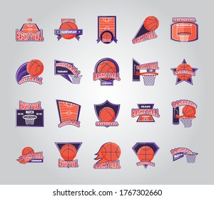 detailed style icon set design, Basketball sport hobby competition and game theme Vector illustration