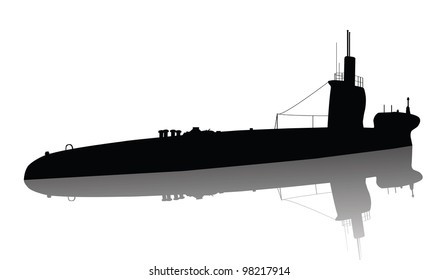 Detailed Submarine Silhouette. Vector