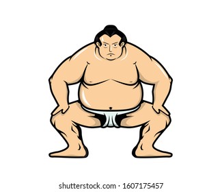 Detailed Sumo with Crouch Stance Gesture Illustration
