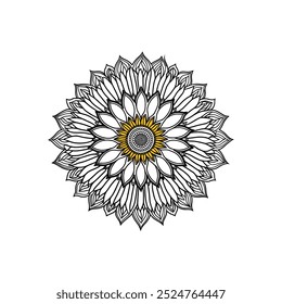 Detailed Sunflower Mandala Art for Adult Coloring Books Flower Petal Mandala Pattern