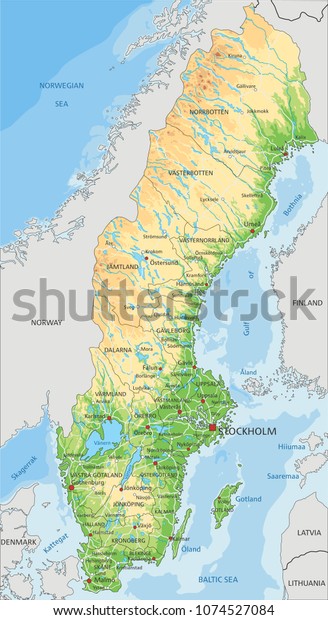Detailed Sweden Physical Map Detailed Sweden Physical Map 600w 1074527084