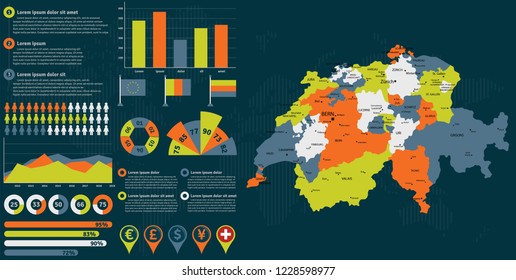 Detailed Switzerland map with infographic elements. Vector illustration.