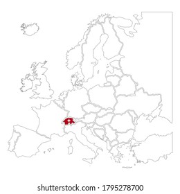 Detailed Switzerland silhouette with national flag on contour europe map isolated on white